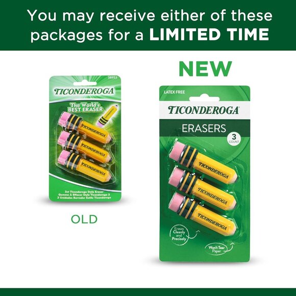 Erasers, Pencil Shaped, Latex-Free, Yellow, 3-Pack - Picture 5 of 7